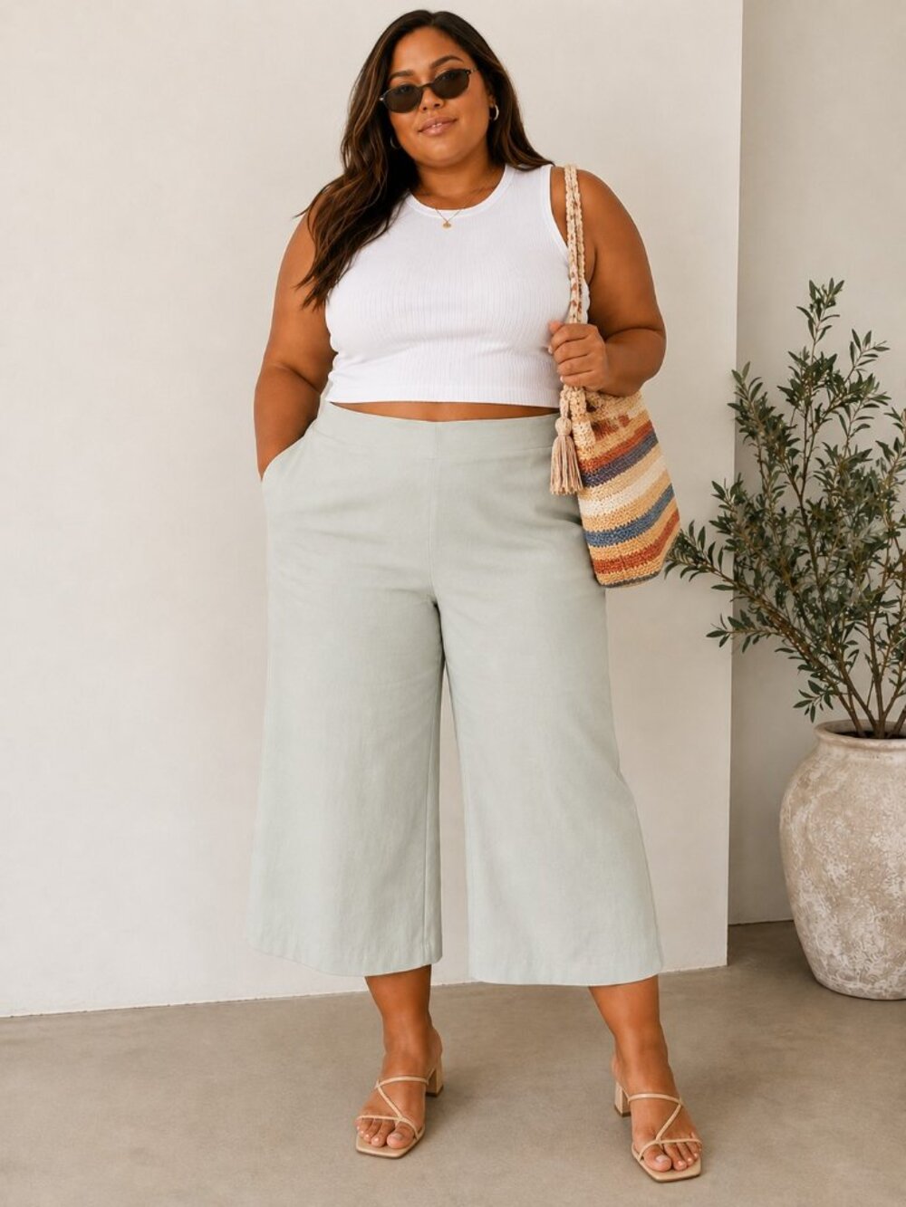Vince Light Dove Gray Crop Wide Leg Linen Blend Pants Womens Plus Size 20 NWT